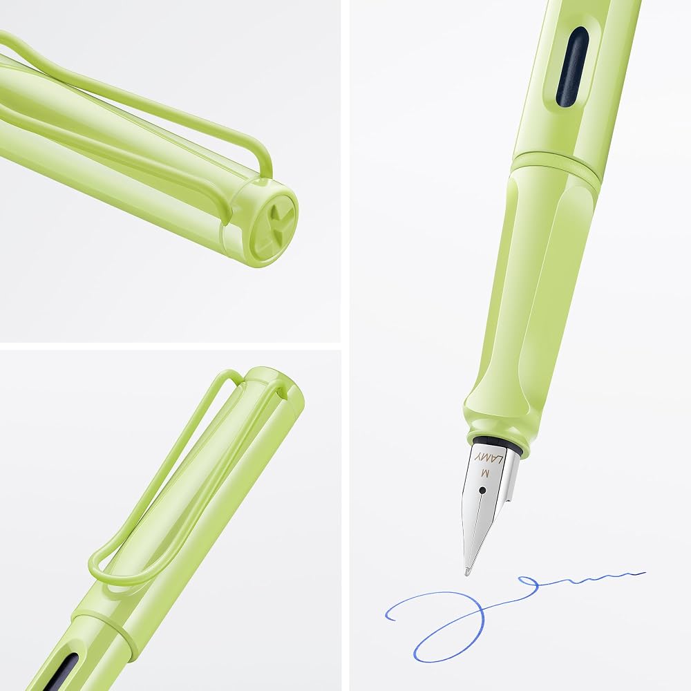 LAMY Safari Spring Green - Left Handed Steel Tip (LH) Medium Fountain Pen with Ergonomic Grip And...