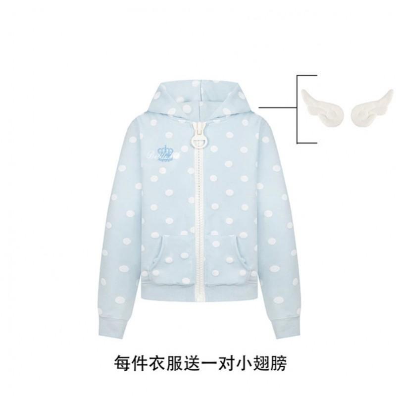 Polka Dot Zip Up Hoodie Women Loose Fit Casual Street Style 2026