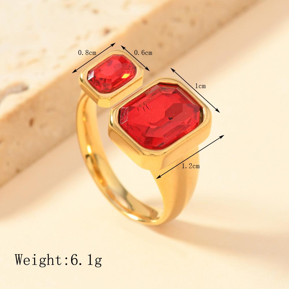 

Pink Red Square Zircon Ring Stainless Steel Gold Color Women Trendy Geometric Open Rings Luxury Zircon Birthday Gift Wholesale Open красный