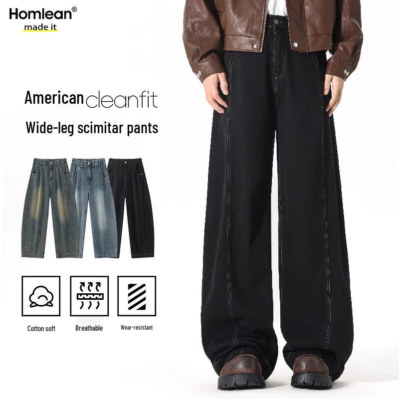 

Homlean Men s High Street Retro Loose Straight Leg Denim Jeans HX02 L