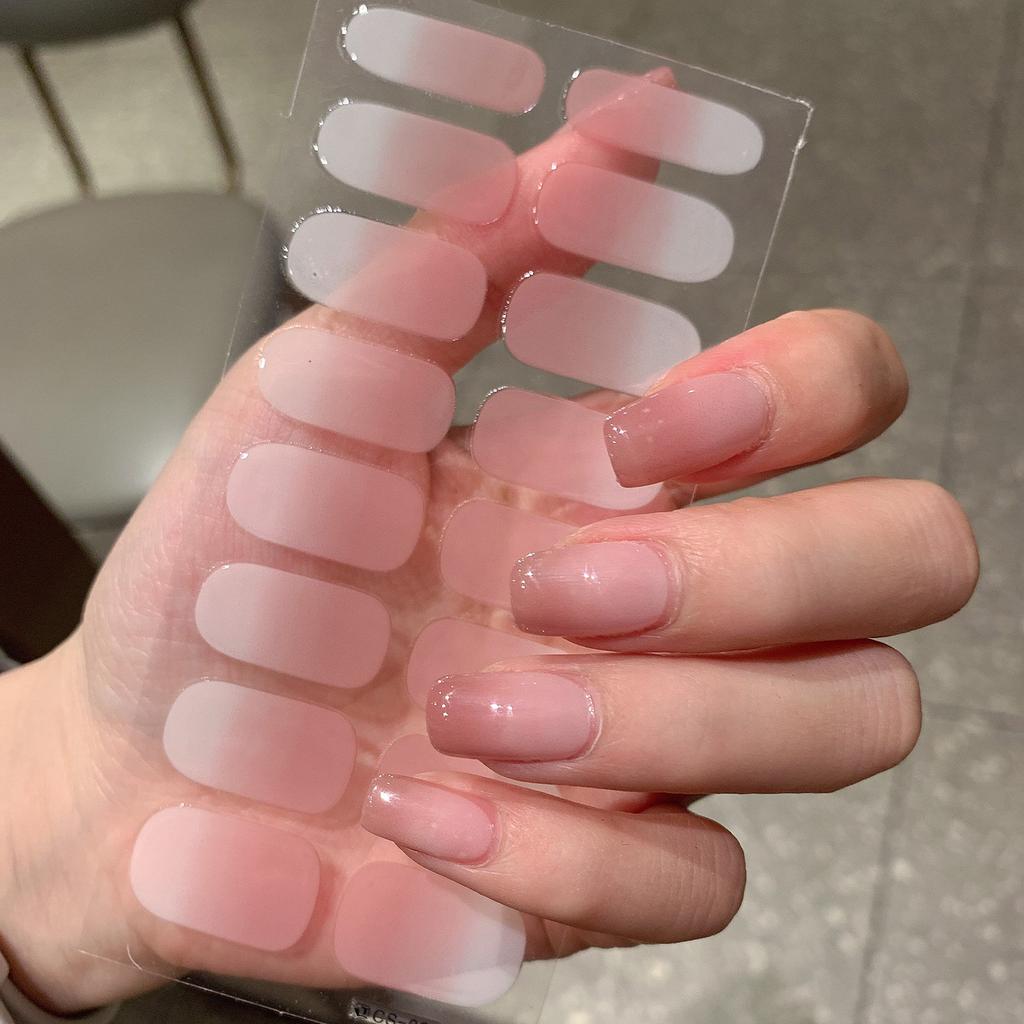 1 Sheet Semi Cured Wrap Gradient Nail Sticker Multi Color Solid Gel Full Cover Slider No Need UV Lamp Cured Fast Gel Nail Decal