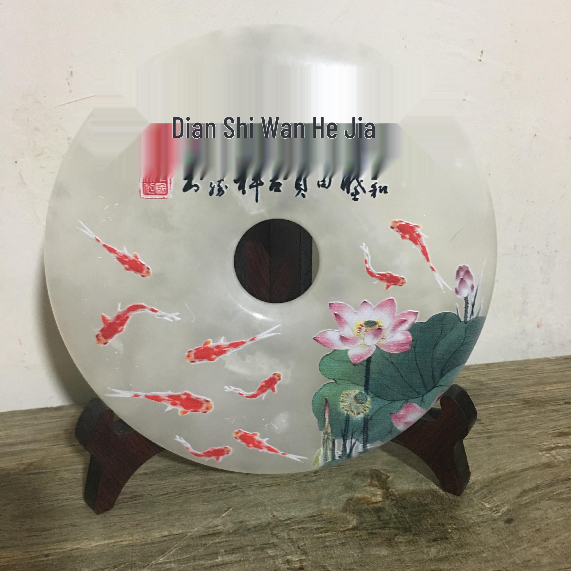 Ping An Kou Jade 18CM Colorful Carved Spray Painted Creative Home Ornament Jade Bi Buckle White Marble Stone.