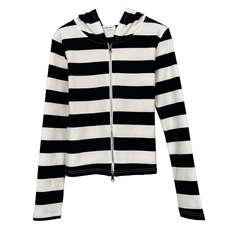 Korean Slim Striped Hooded Cardigan - Casual & Versatile Style