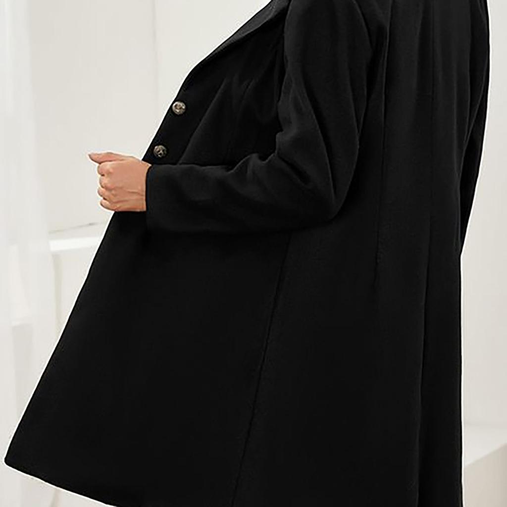 Women Fashion Long Sleeve Woolen Lapel Solid Color Long Jacket Coat