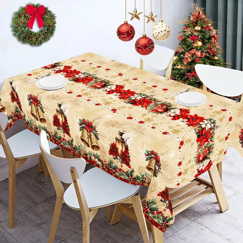 Christmas Tablecloth Holly Poinsettia Xmas Table Cover Christmas Decorations for Home 2026 Navidad Noel Gift New Year Tablecover