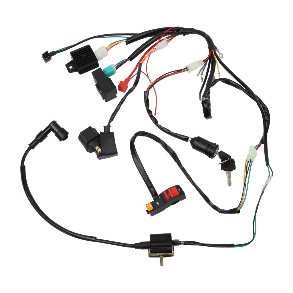 Motorcycle CDI Wiring Harness Loom Solenoid Ignition Coil Rectifier Full Kit for 50cc 70cc 90cc 110cc 125cc Dirt Bike ATV Parts