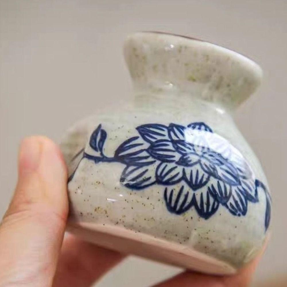 1 Count 2.2inch Toothpick Storage Jar Fish Flower Pattern Ceramic Toothpick Holder Hibiscus Blue Flower Toothpick Organizer