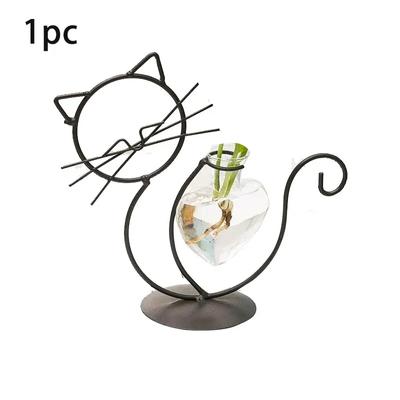 Moderner Desktop Glas Pflanzgefäß Vasenhalter für Hydrokultur Pflanzen - Kreatives Katze Pflanzen Terrarium Metallständer für Hausgarten