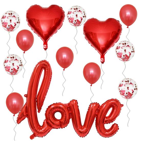 1 Set Heart Balloon Inflatable Conjoined Aluminum Foil Happy Valentine's Day Love Letter Balloons Decor for Holiday