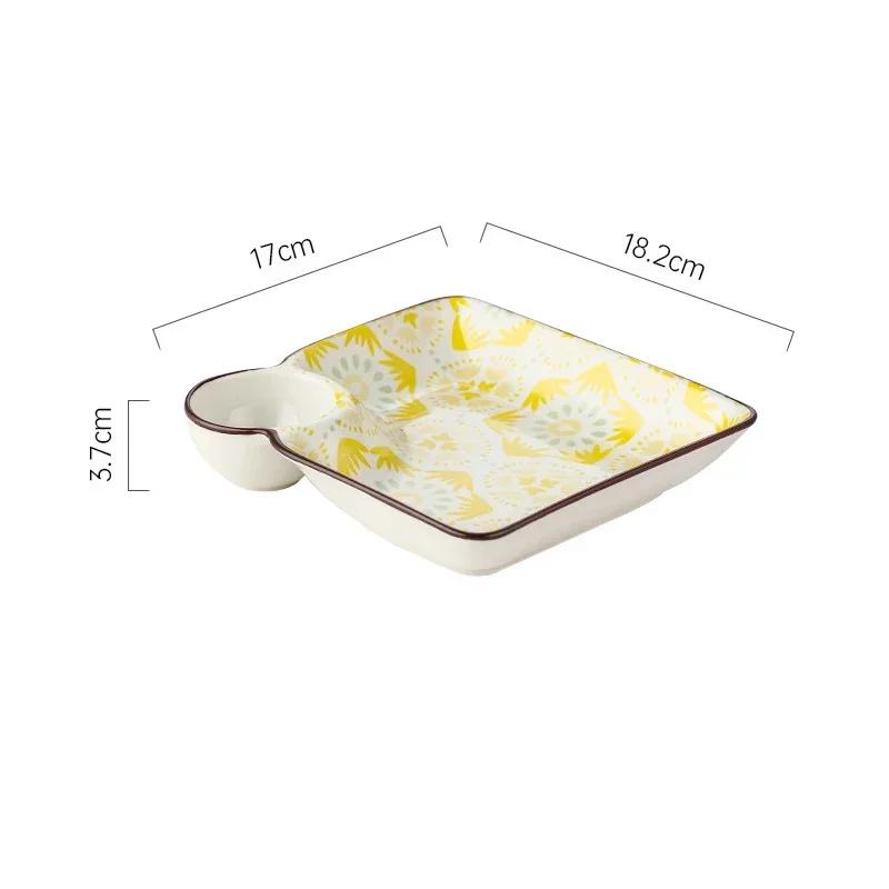 Bohemian Ceramic Dumpling Plate Household Underglaze Color Snack Dish with Saucer Fruit Dessert Platter French Fries Tray