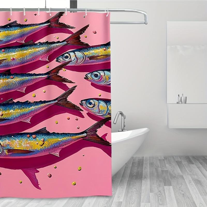 1pz Tenda da Doccia Sardina Vivace - Design Pesce Rosa con Ganci, Tessuto in Poliestere Facile da Pulire, Perfetta per il Bagno