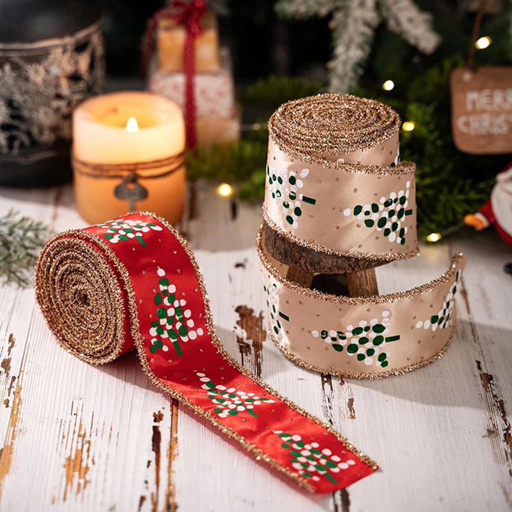 Christmas Wired Ribbon 2 Rolls Sparkly Burlap Wired Edge Decor Crafts Wrapping Wreath Fabric Ribbon For Party Stairs Window
