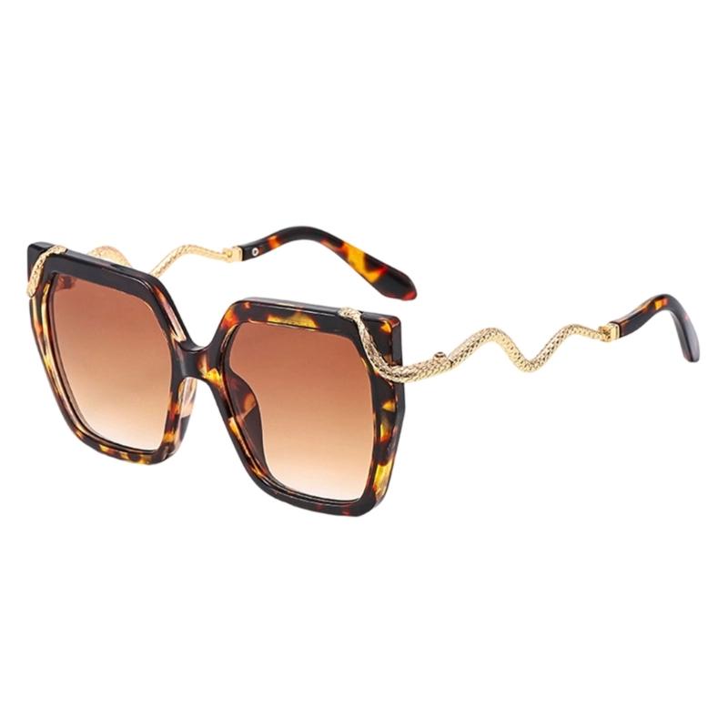 Fashion Square Frame Sunglasses With Metal Snake Temples For Men And Women UV400 Protections Large Lens Sun Glasses