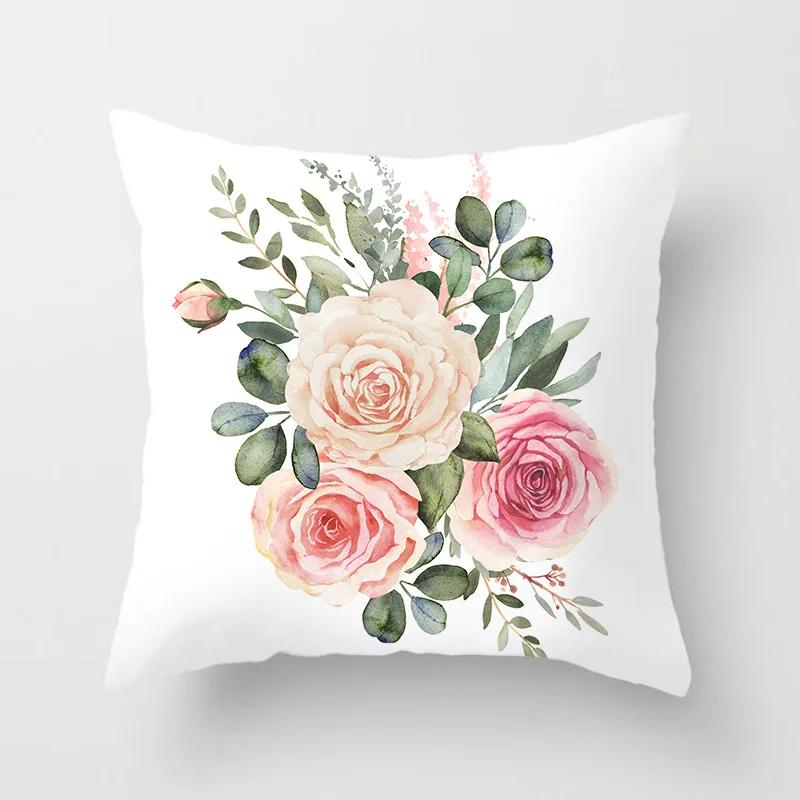 Flower Printed Square Pillow Cushion Cover, Car Sofa, Office Chair Pillowcase, Minimalist Home Decoration