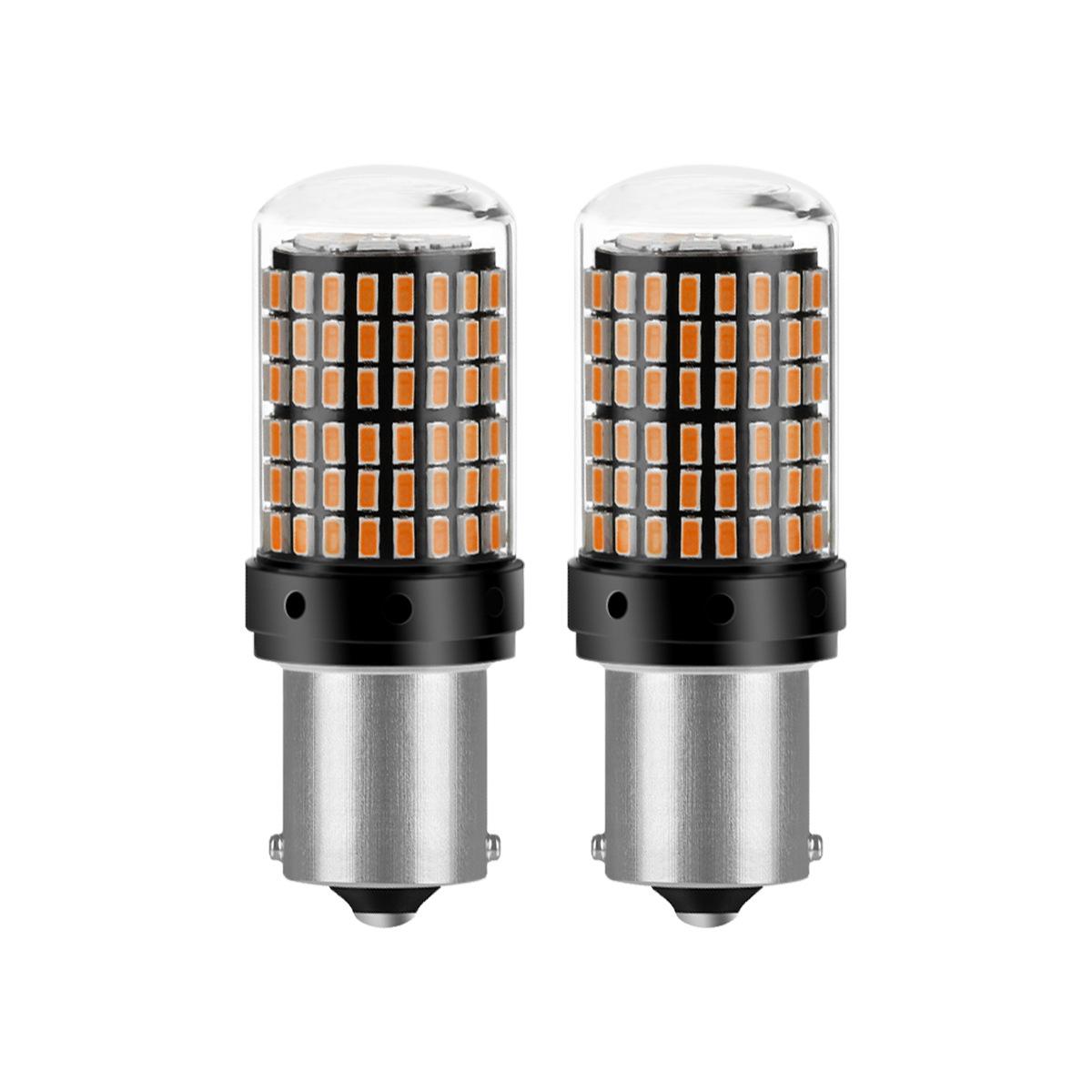 

Светодиодная лампа указателя поворота PY21W/BAU15S 1156, 144SMD, 12 В, цоколь 150°, янтарный/белый/красный, подходит для BMW, Mercedes, VW 2-Pack жёлтый