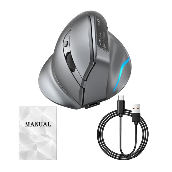 

Vertical Gaming Wireless Mouse 2.4GHz Bluetooth-compatible Dual Modes LCD Display DPI Adjustable Ergonomic Mute Cordless Computer Office Mouse PC серый