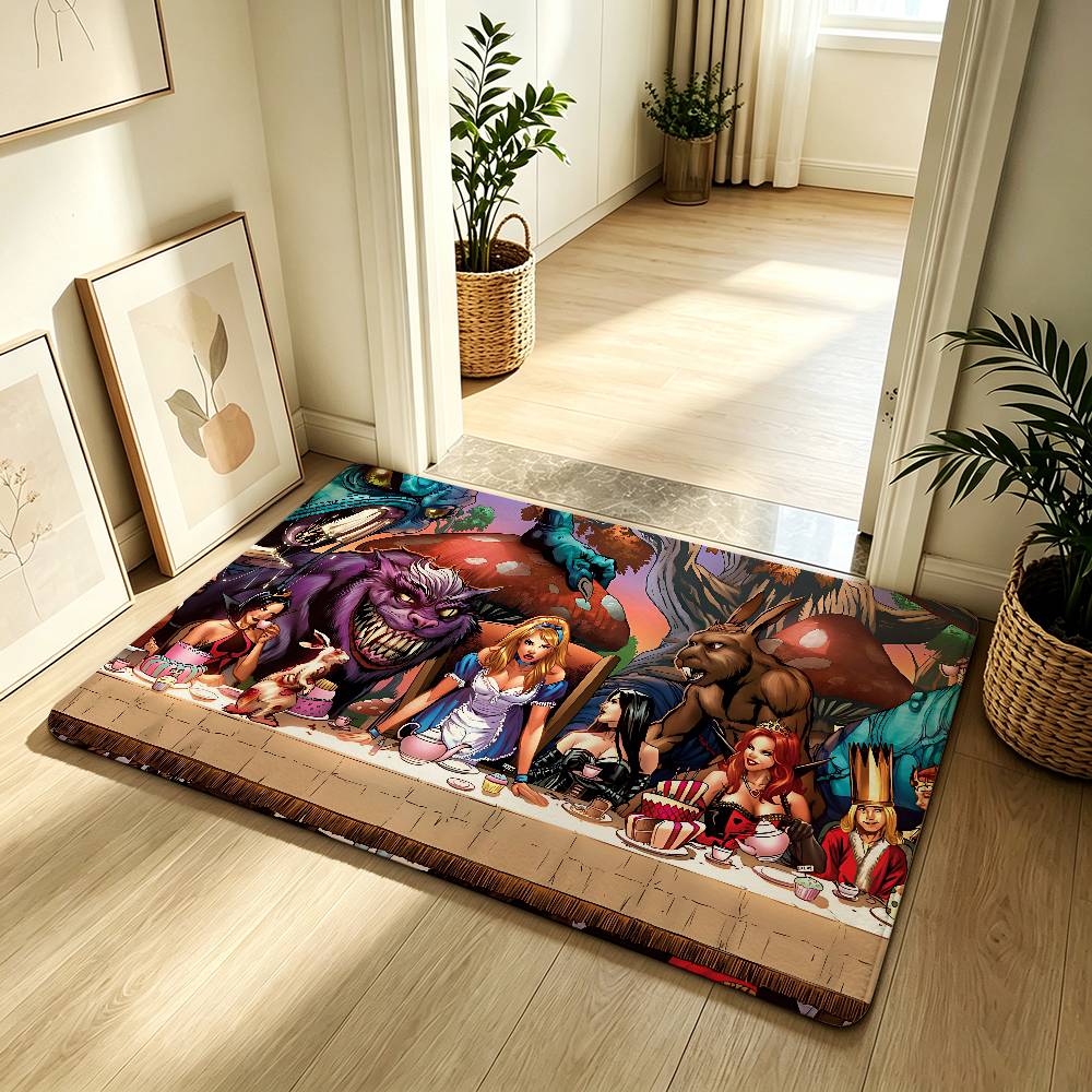 Anime-A-alice In-W-wonderlandS Classic Carpet Bathroom Anti-slip Mat Door Mat Home Decoration Mat Entrance Mat Scratch-resistant