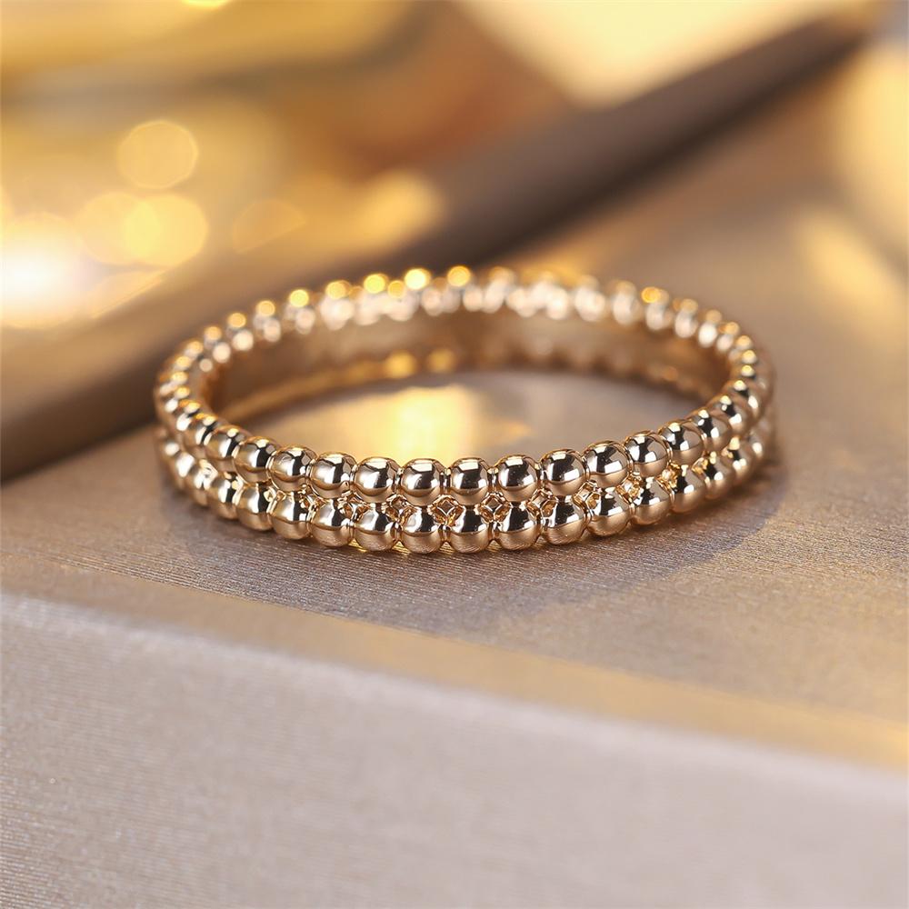 Simple Fashion Double Row Small Round Beads Ring Vintage Gold Color Wedding Bands Engagement Jewelry For Women Men