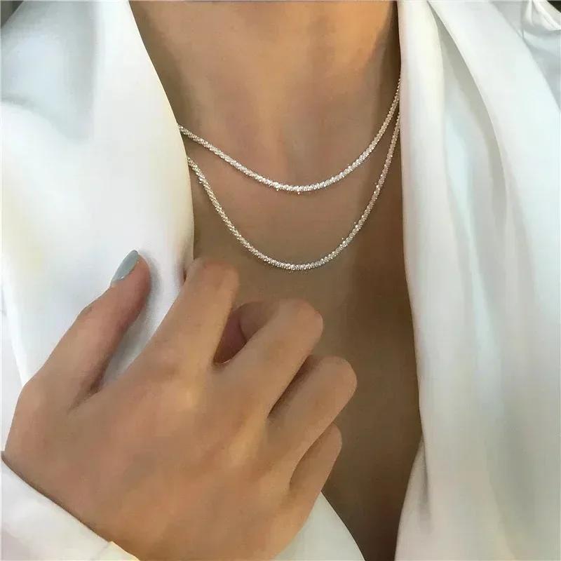Popular copper Colour Sparkling Clavicle Chain Choker Necklace Collar For Women Fine Zircon Wedding Party Birthday Gifts 2023