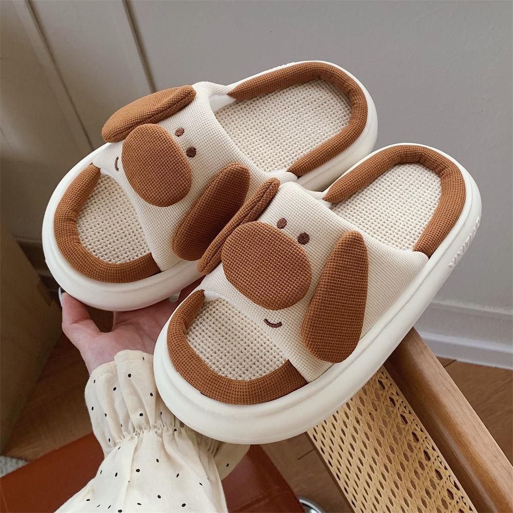 Lovely girls platform slippers with pig pink linen shoes for women 2025 new cloud slides Beach flipflops