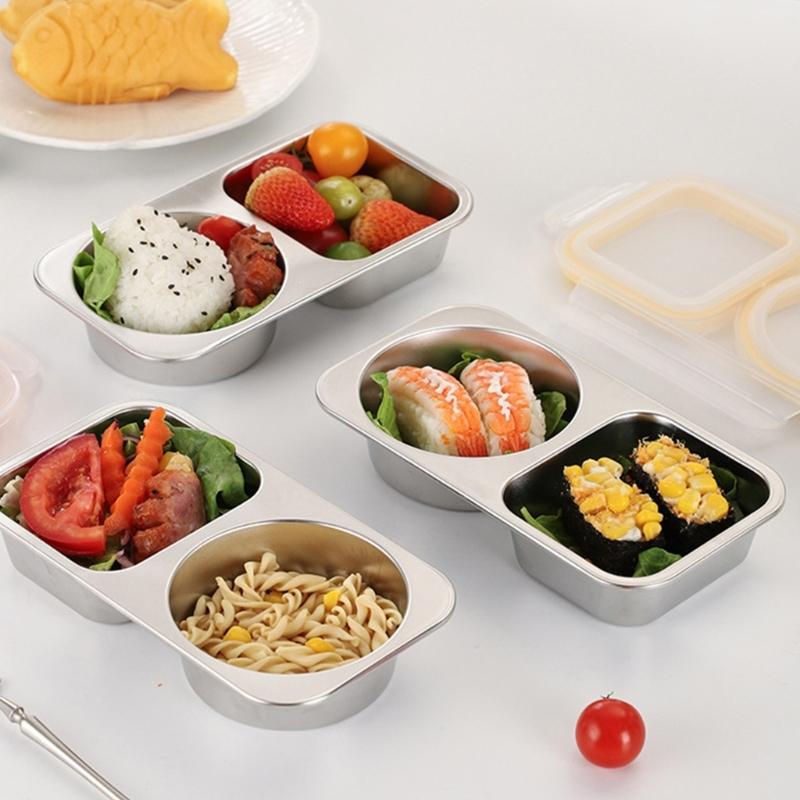 Stainless Steel Meal Preparation Container Double Compartments Lunch Holder For Offices Commutes And Outdoor Activity