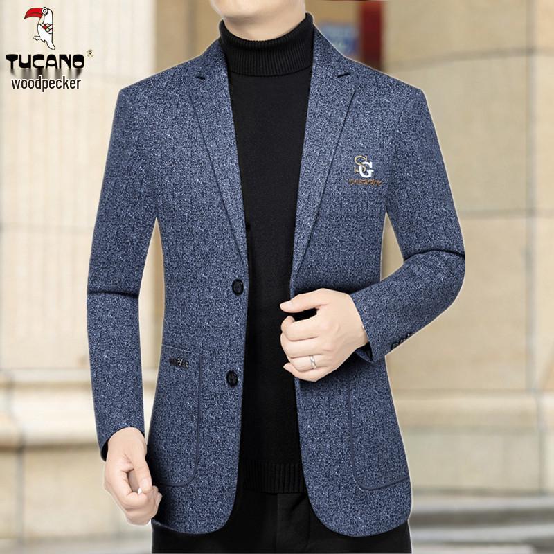 Woodpecker Men's Cashmere Wool Suit - Plush, Thickened Winter Wear for Middle-Aged & Casual Dad Style.