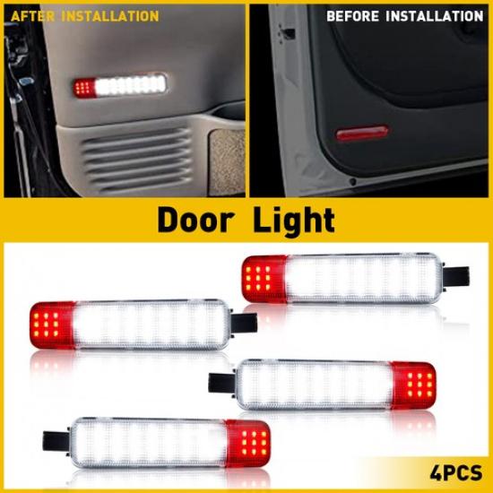 F&R LED Door Panel Light 4X Courtesy White For GMC Red Chevrolet Cadillac Hummer