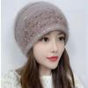 Winter New Double-layer Knitted Hollow Flower Squirrel Velvet Warm Small Crimping Stack Ear Protector Bag Head Women's Hat