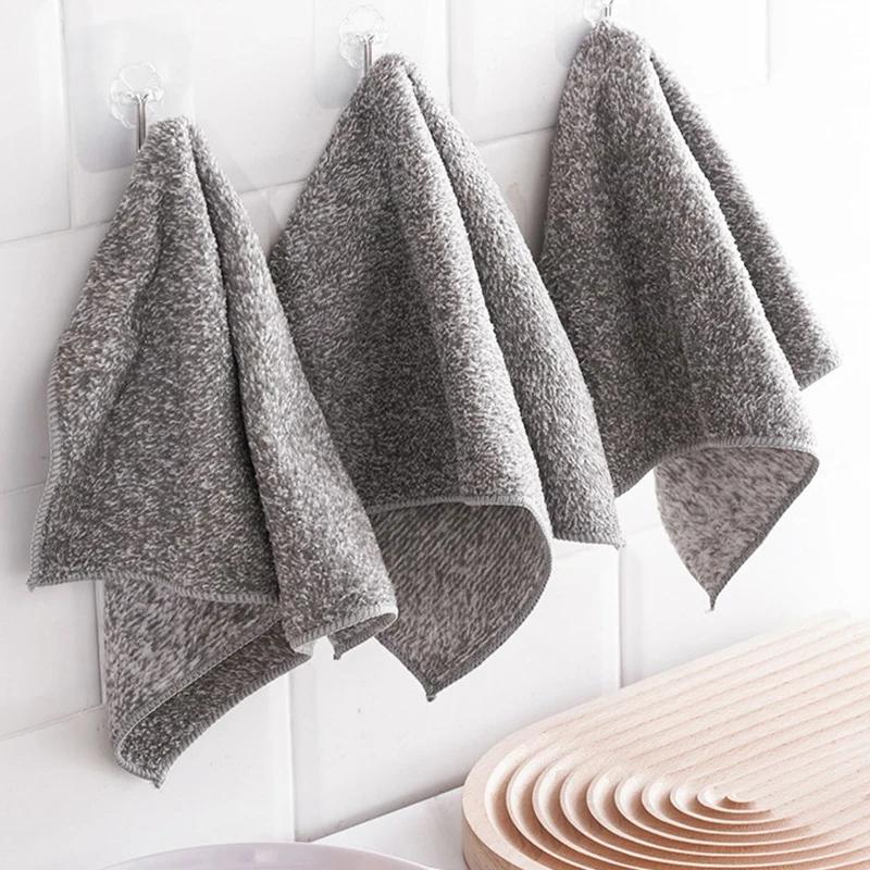 Bamboo Charcoal Fiber Cleaning Cloth Rags Non-Stick Oil Water Absorption Washing Kitchen Towel Household Cleaning Wiping Tools