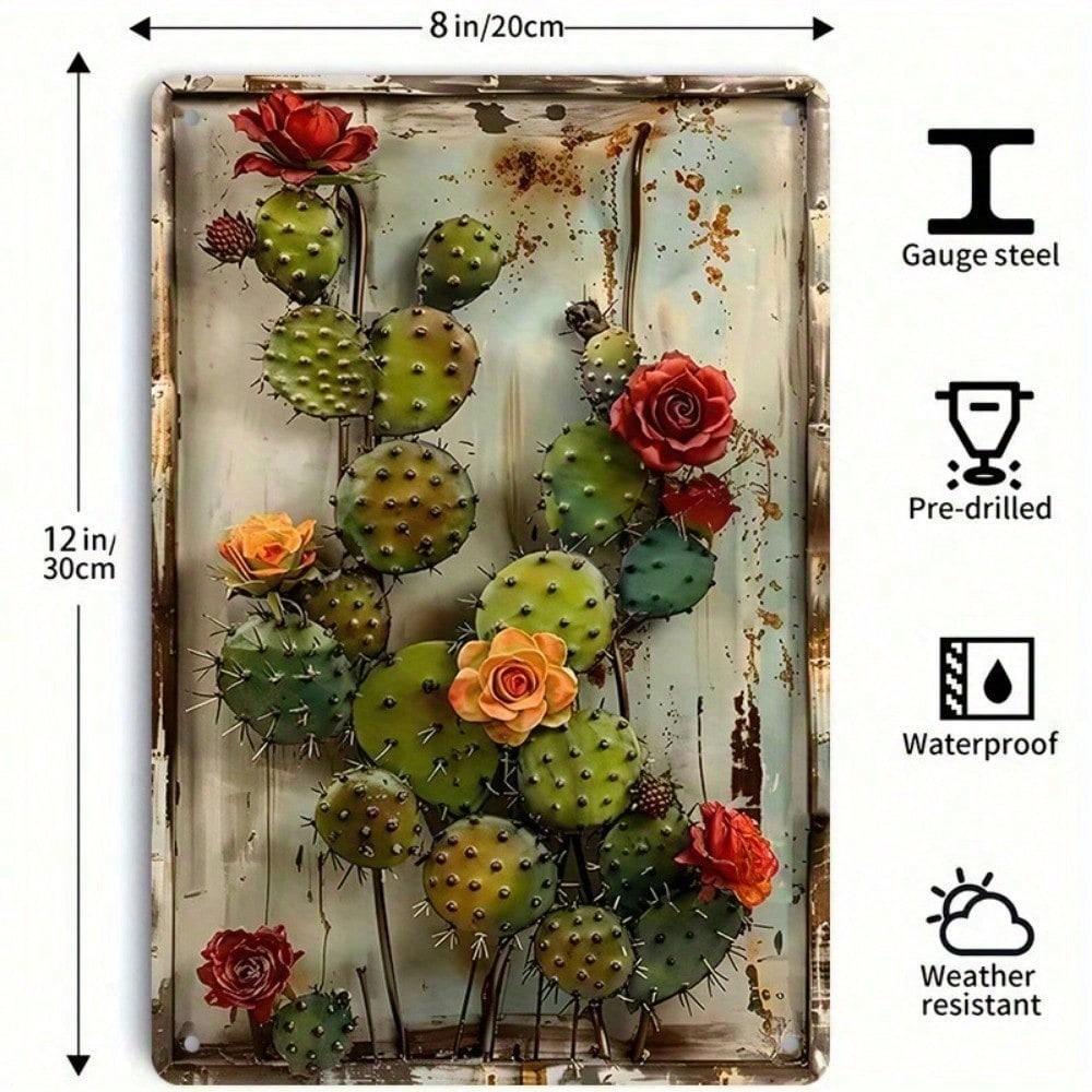 

Vintage Floral Cactus Tin Sign Retro Wall Art Home Decor 8x12 Inches 20x30cm разноцветный