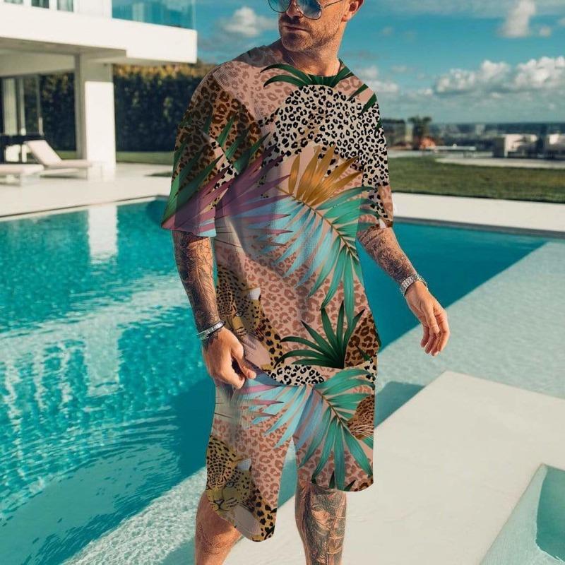 Hawaïaanse Herenset Casual T-shirt Strandbroek Pak Dagelijks Stijlvol Heren Top met Korte Mouwen Outdoor Vakantie Heren T-shirts Korte Tweedelige Set