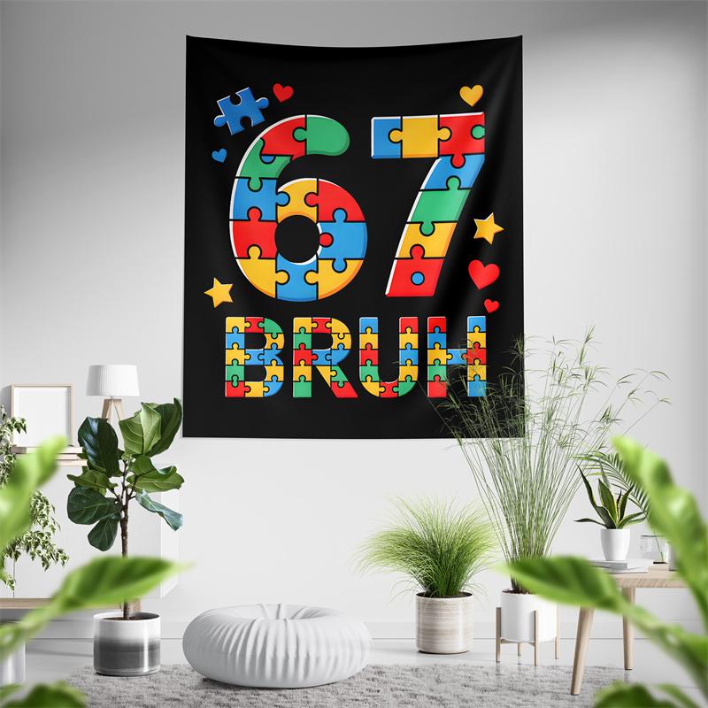 Aertemisi Six Seven Bruh 67 Autism Puzzle 6 7 Meme Tapestry Wall Hanging Art for Bedroom Living Room Decor Dorm
