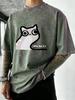 Who Am I Cat Printed Washed TShirt Mens Running Cotton T Shirts Crewneck Oversized Clothes Summer Soft Man Short Sleeves