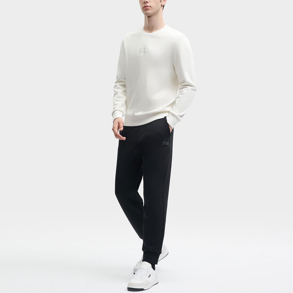 Fila Logo Pattern Round Neck Casual Pullover Sweatshirt Men Sweatshirt Cloud-Mushroom-White F11M348222F-WT