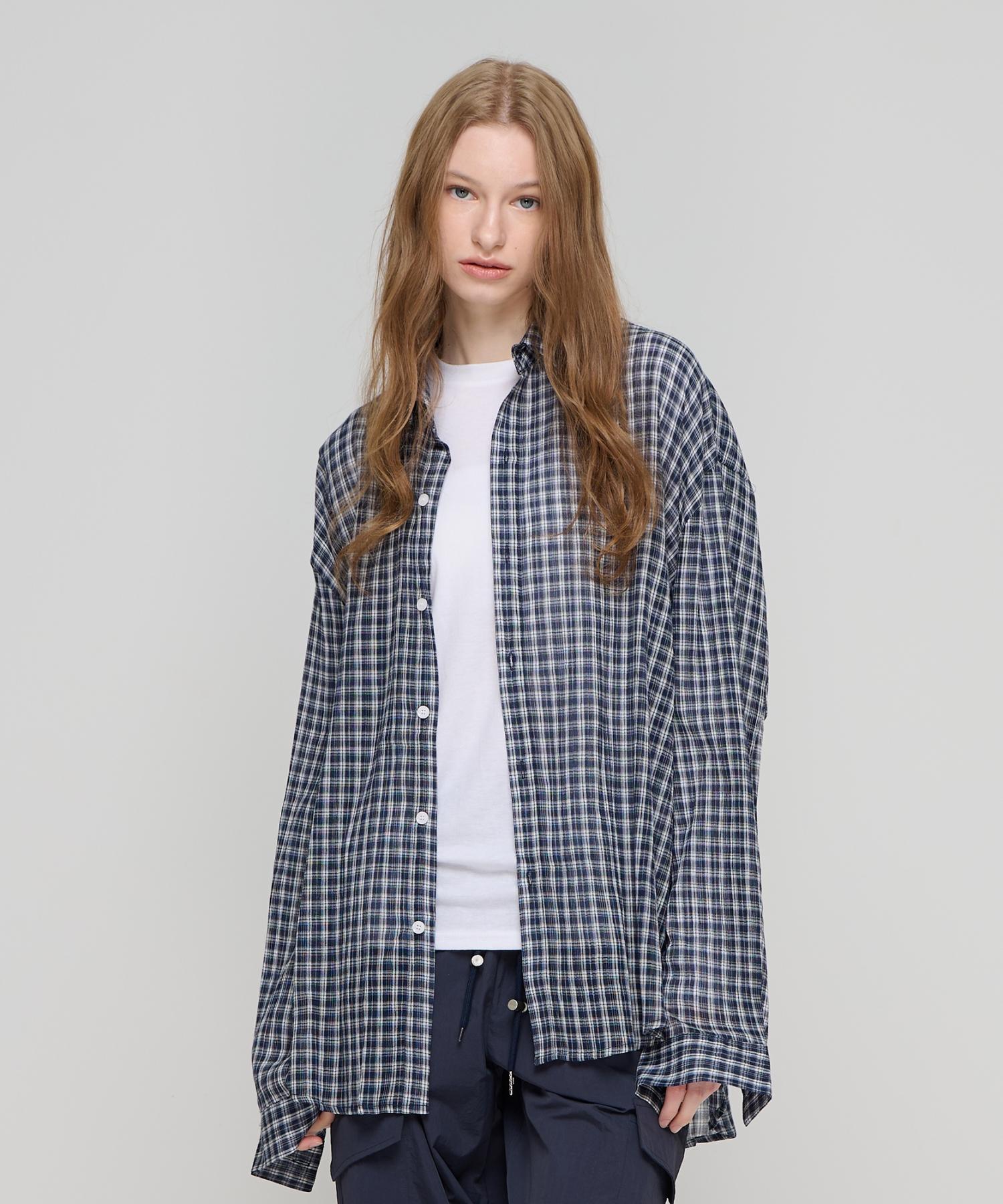 Cargo Bros For Woman Seersucker Cotton Check Shirt (Navy) Free