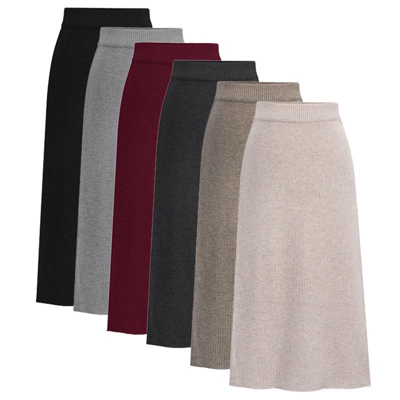 EastRogue Mode Damen Elegante Kleidung Neuer Wollrock Gespaltene Tasche Hüftrock Schritt Langer Rock Wolle