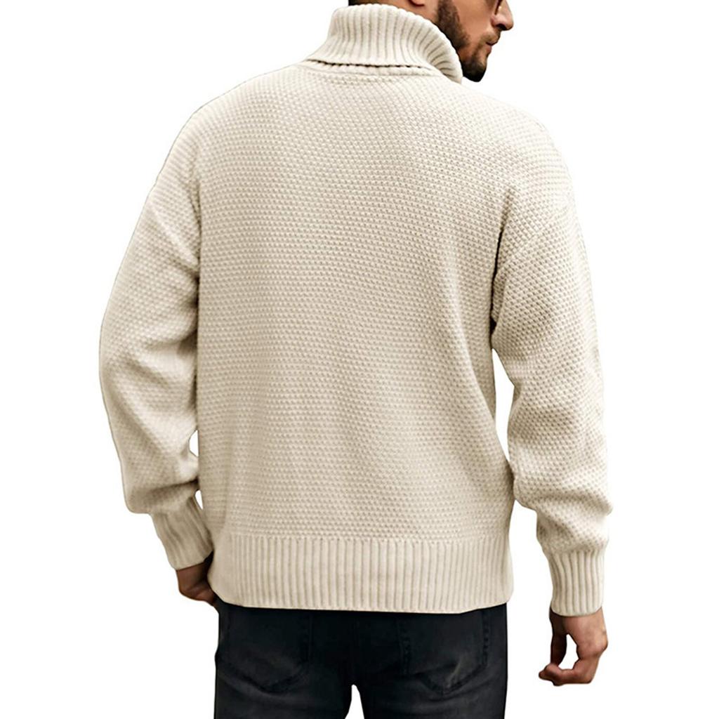 Mens Turtleneck Sweater Pullover Twisted Pattern Casual Loose Fit Thick Winter Long Sleeve Cable Knit Sweaters