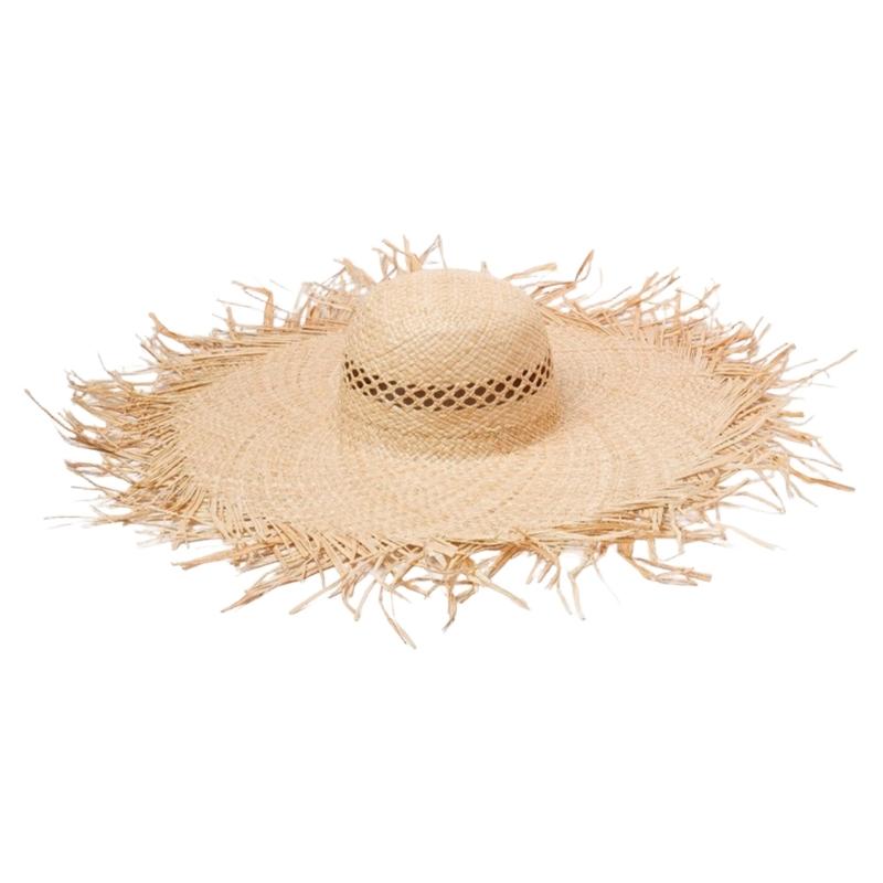 Elegant Raffia Sun Hat With Adjustable Size And Breathable Open Weaving For Beach Vacation Outdoor Activity Travel Gear