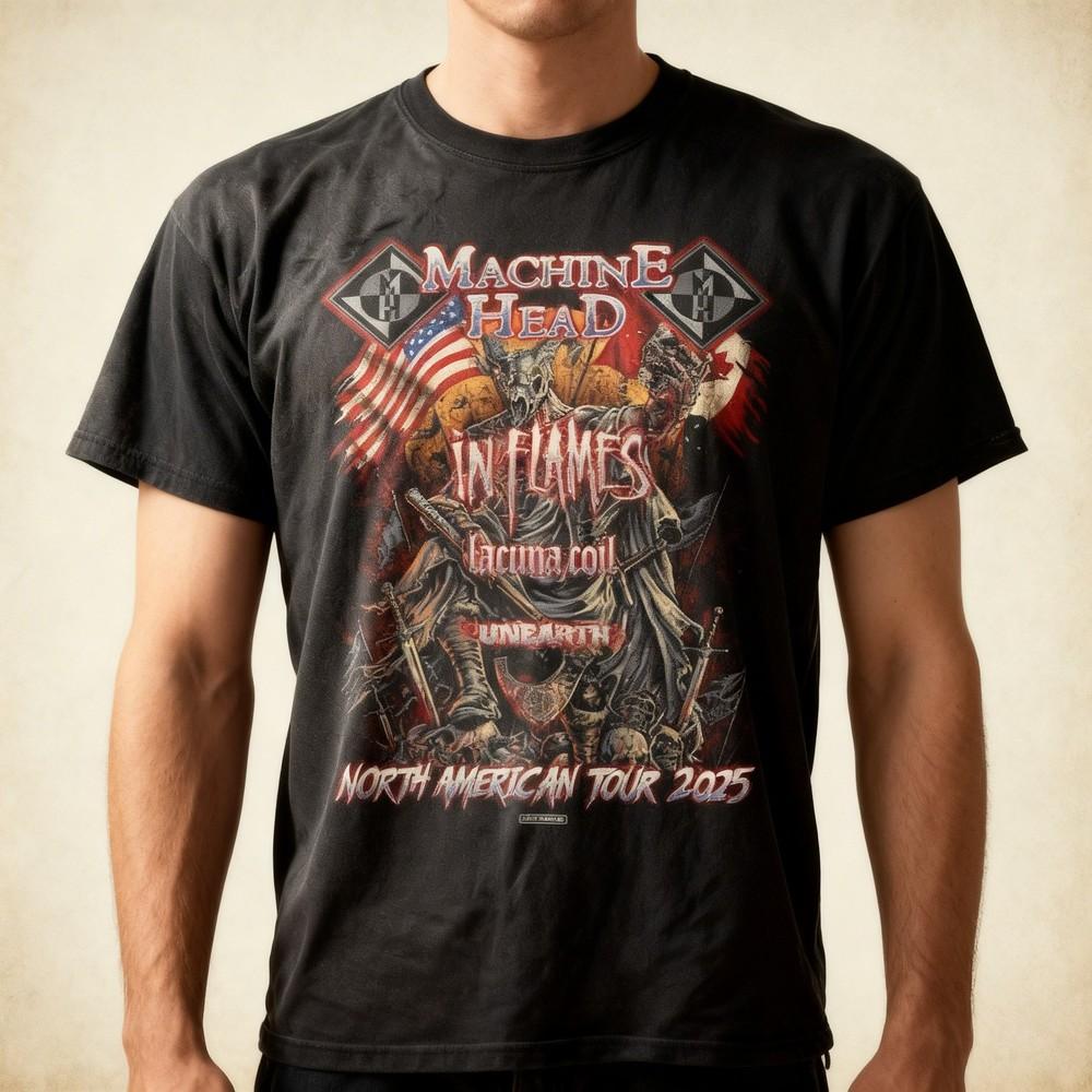 Machine Head In Flames 2025 North American tour T Shirt Black All Size Unisex T-Shirt XXXXL