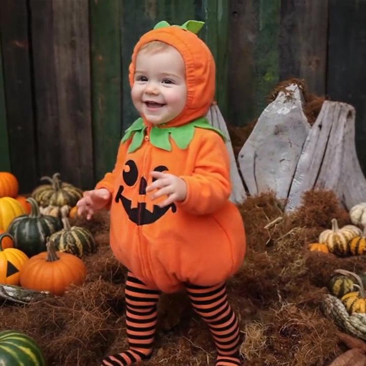 Baby Halloween Hooded Romper & Striped Pants Set for Infants and Toddlers