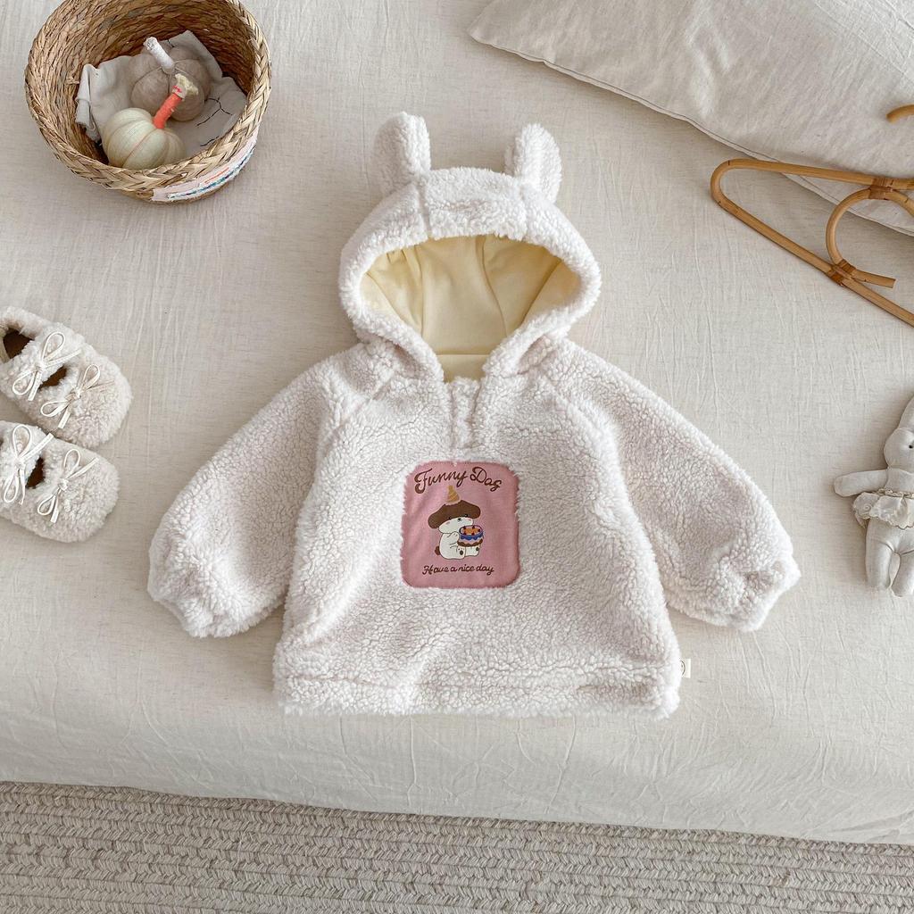 Children's 2025 Winter Hooded Fur Sweater: Cute Girls' Korean Style Thick Pullover with Patch Applique.