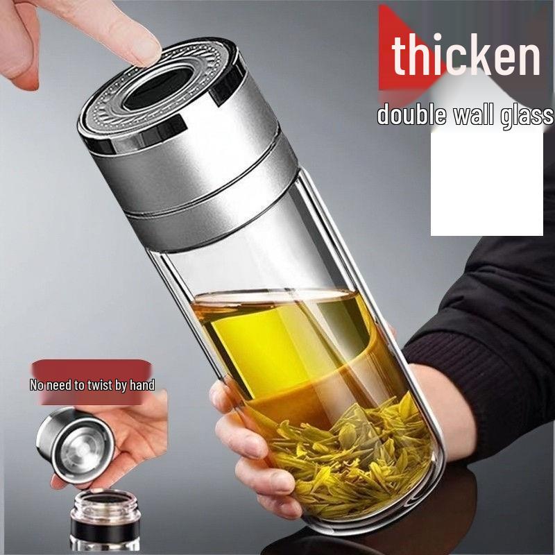 Durable Double-Capacity Glass Cup with One-Key Open & Tea-Water Separation for Easy Brewing