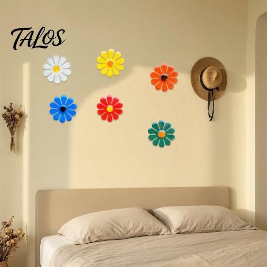 Rust-resistant Outdoor Decor 6Pcs Metal Flowers Wall Decor, Flower Sunflower Ornament Art, Iron Hanging Decoration Garden for Outside Indoor