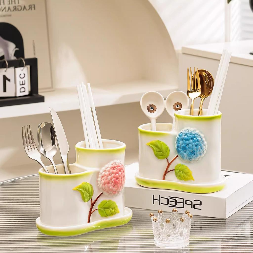 Ceramic Storage Rack Chopstick Holder Hydrangea-style Dish Storage Box Kitchen Utensils  Kitchen Organization Accessories