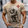 2026 Sommer Retro Herren Templer Kreuzritter T-Shirt Kurzarm T-Shirt 3D-Druck Rundhals Religiöser Stil Festliches Outfit