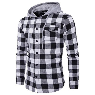 Fashion Shirt New Large Plaid Series Men's Pocket Decoration Casual Hooded Plaid Shirt