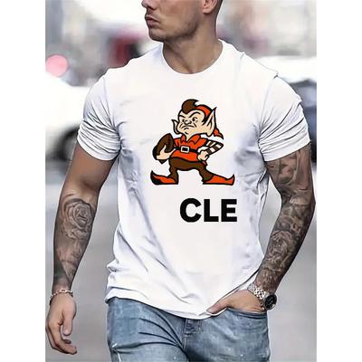 White T Shirt Cleveland  Mascot CLE Print Casual Streetwear for Men, PLUS SIZE
