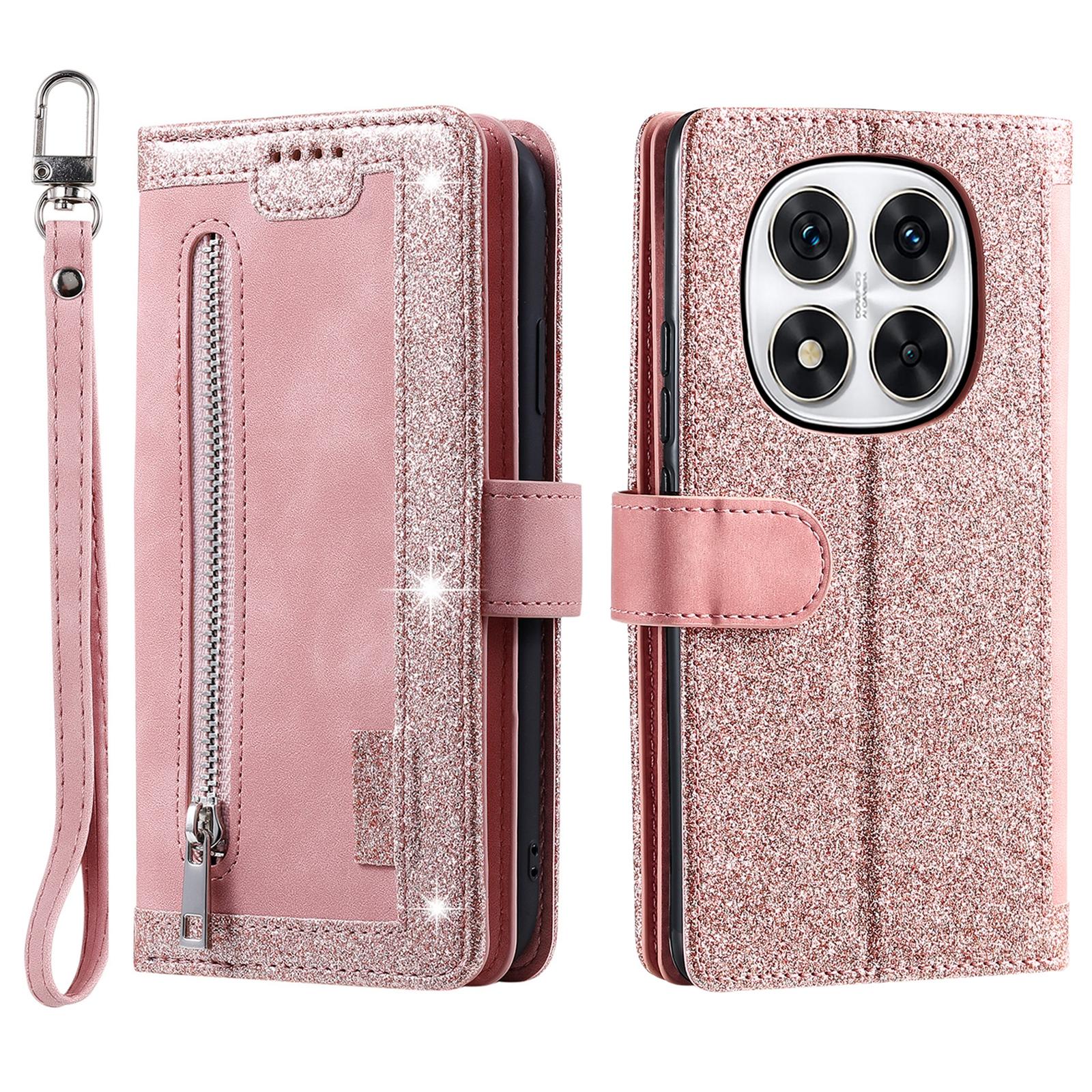 

Для Xiaomi Redmi Note 14 Pro 4G Чохол PU Шкіряний Чохол для Телефону з Гаманцем на Блискавці 9 Відділень для Карт Rose Gold