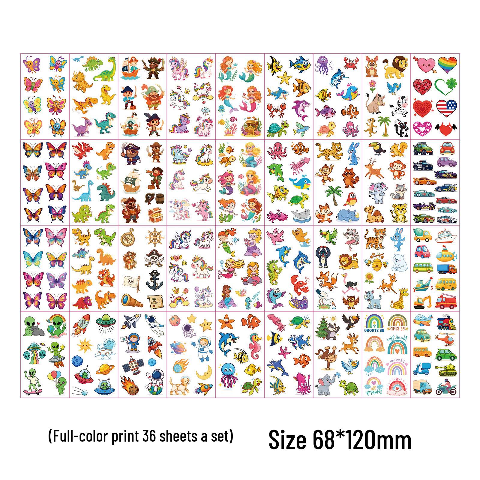 

Дитячі світловідбиваючі наклейки-тату: Милі Мультяшні Динозаври, Русалки та Єдинороги