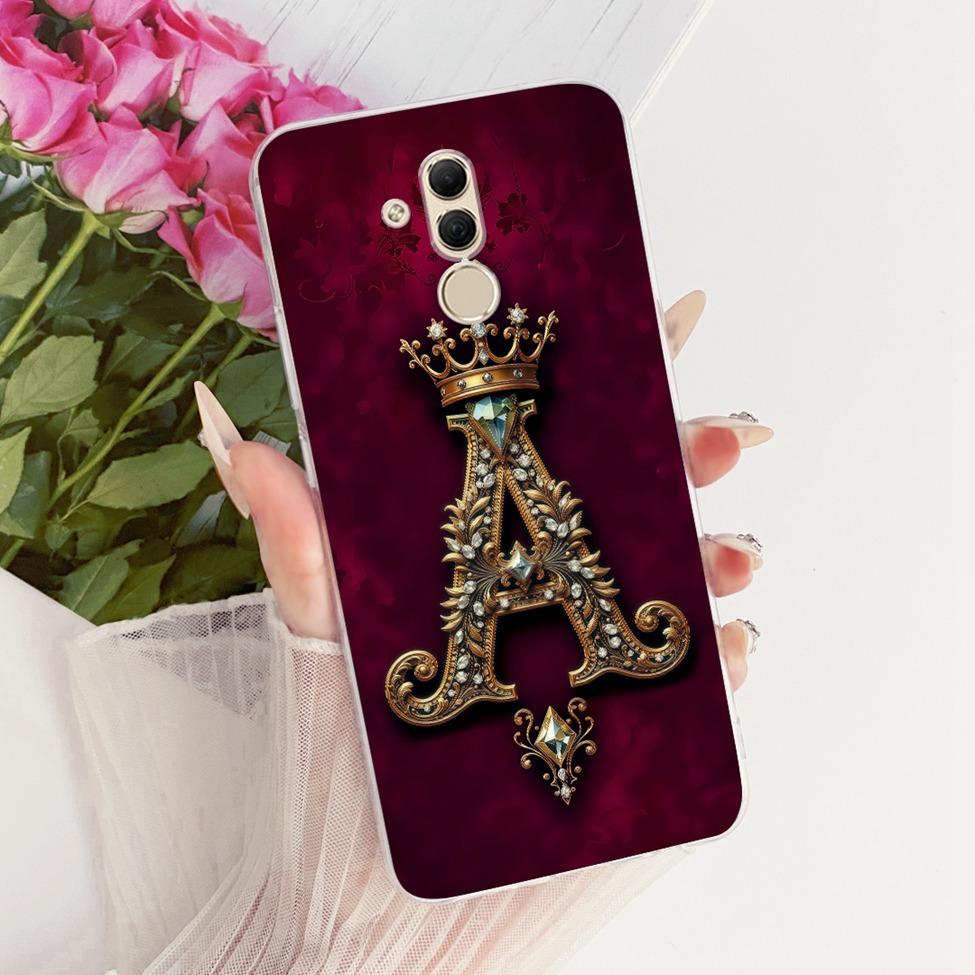 Transparent For Huawei Mate 20Lite SNE-AL00 SNE-LX1 Cover For Huawei Mate 20 Lite Case Luxury Crown A-Z Letters 2D Flat Pattern